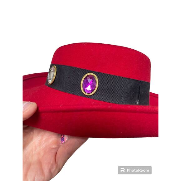 Vintage Red Felt Rhinestone Red Purple Blue Clear Green Hat 1980’s Jody Watley main image 10